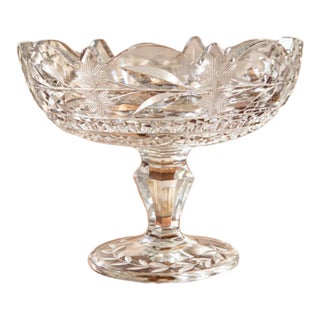 Vintage Cut Glass Star and Leaf Pedestal Compote For Sale
