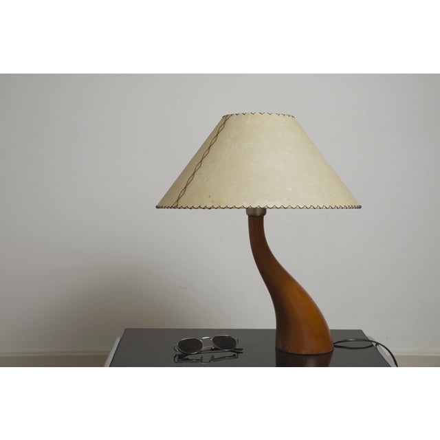 Mid-Century Spanish Cedar Wood Parchment Shade Bonsai Table Lamp by Josep Llusca Blauet, 1990s For Sale - Image 12 of 18