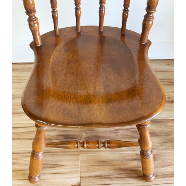 Brown Vintage Ethan Allen Carved Maple and Birch Colonial Arrowback Dining Chairs, Set of 4 For Sale - Image 8 of 10