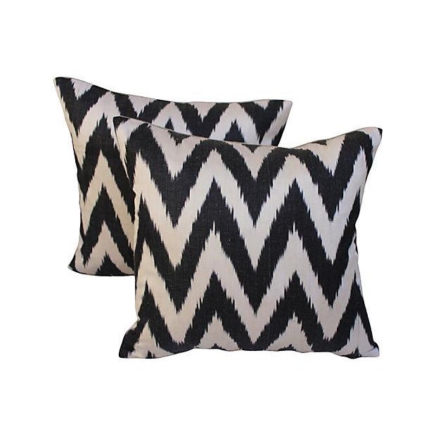 Black White Silk Ikat Pillows A Pair Chairish