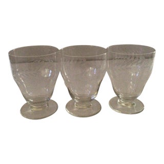 Small Etched & Clear Footed Glasses - Set of 3 For Sale