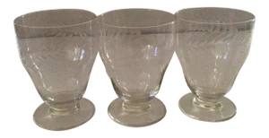 Small Etched & Clear Footed Glasses - Set of 3