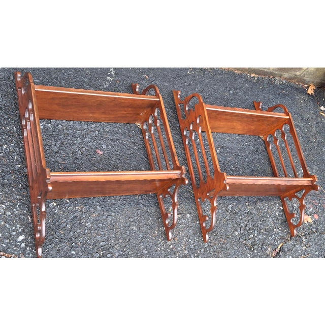 Wood Pair of Mid 20th Century Chinese Chippendale Style Mahogany Wall Shelves For Sale - Image 7 of 12