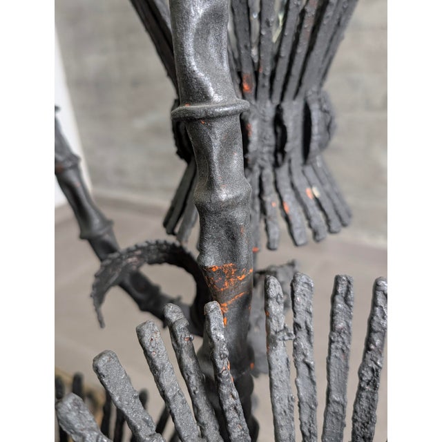 Brutalist Thistle-Shaped 5-Light Floor Lamp in Black Wrought Iron, 1970s For Sale - Image 14 of 16