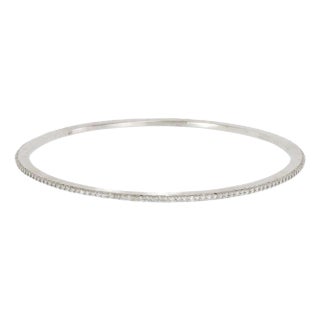 Elegant 1.5ct Micropave Set Diamond 14k White Gold Slim Bangle For Sale