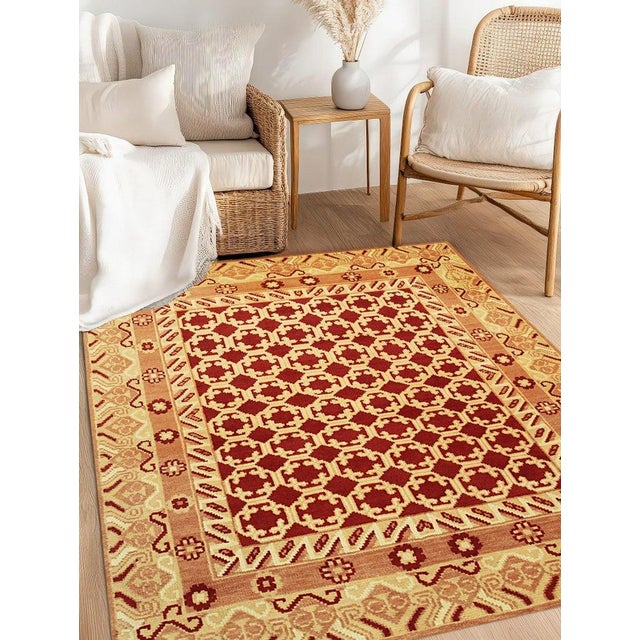 Textile 10x14 Coral Hand-Knotted Wool Linked Rosettes Geometric Modern Carpet Rug For Sale - Image 7 of 8