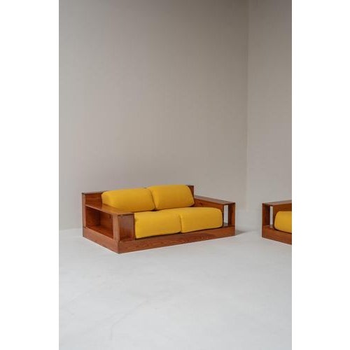 Mid-Century Modern Italian 2-Seater Lounge Chair in Yellow Upholstery, 1970s For Sale - Image 13 of 14
