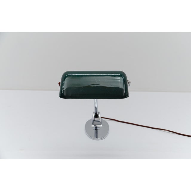 Bauhaus Chrome and Green Enamel Banker Lamp by Jacobus, 1930s For Sale - Image 13 of 18