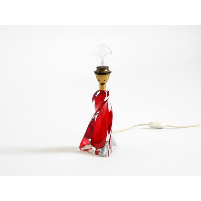 Mid-Century Modern Table Lamp with Crystal Glass in Red and Transparent, 1960s For Sale - Image 9 of 18