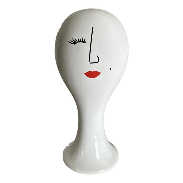 Vintage Ceramic Mrs. Madame Head Balloon Style Hat / Wig / Mannequin Bust Statue For Sale