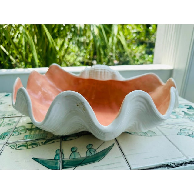 White Large Vintage Coastal Ceramic Clam Shell For Sale - Image 8 of 12