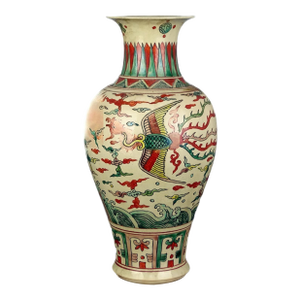 Chinese Vintage Ceramic Vase,Ming Dynasty Wanli Marked Blue and White Famille Verte Porcelain Fish Tale Vase Hand Painted Dragon Phoenix Pattern