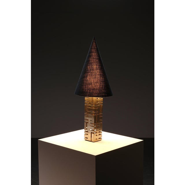 period: 1970s origin: The Netherlands dimensions: h83 x w30 x d30 cm material: metal, new linen shade I have official...