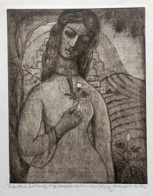 Shulamith Wittenberg Miller, Modernist "I Am Black But Comely" Etching Israeli Judaica Bezalel School Woman, 1963