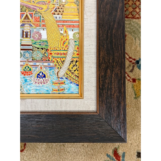 Brown Thai Benjarong Porcelain Picture in Frame For Sale - Image 8 of 13