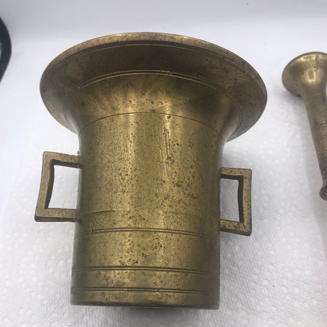Antique Brass Mortar and Pestle For Sale - Image 4 of 13