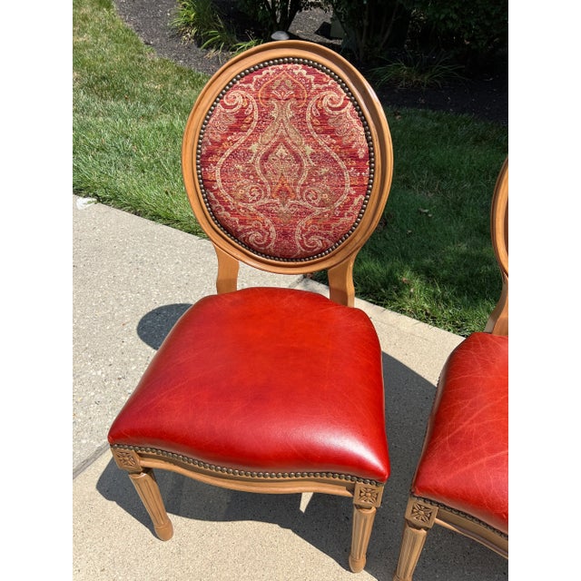 Frontgate Langston Leather Dining Round Back Side Chairs- Set of 4 For Sale In Cincinnati - Image 6 of 9