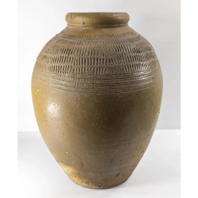 Early 20th Century South East Asian or Chinese Olive Green Glazed Martaban Jar For Sale In New York - Image 6 of 13