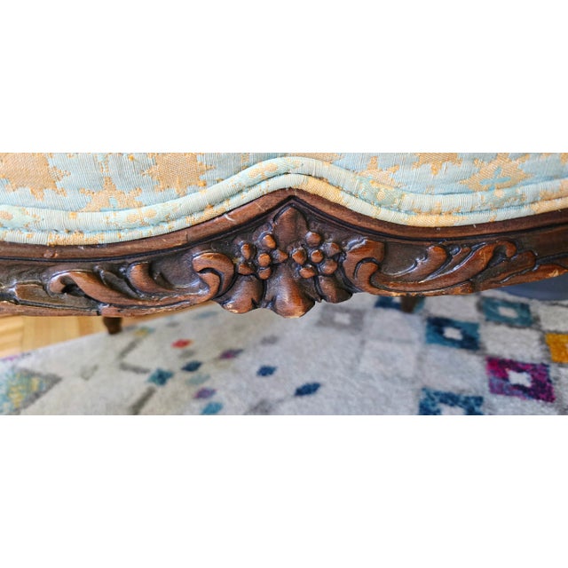 Antique Louis XV Style Bergère Barrel-Back Silhouette Armchair – Rococo Revival, Late 1800s For Sale - Image 9 of 18