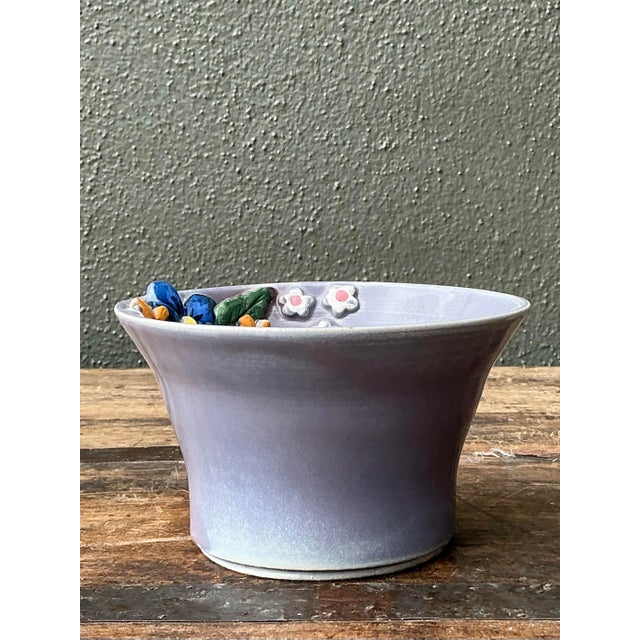Vintage Original Studio Pottery Triple Flower Bowl For Sale - Image 11 of 12
