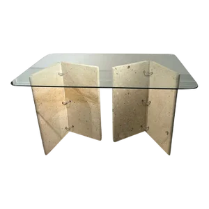 1970s Modernist Italian Travertine & Glass Console/Table