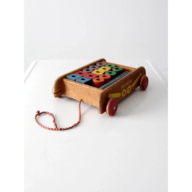 Vintage Playskool Wagon With Toy Blocks For Sale - Image 4 of 9