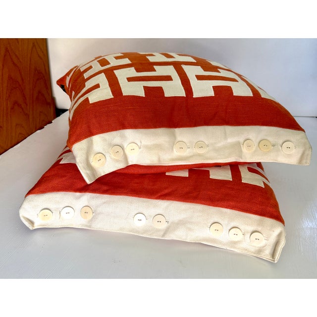 V Rug & Home Electric Orange Linen Euro Throw Pillows- a Pair For Sale - Image 4 of 6