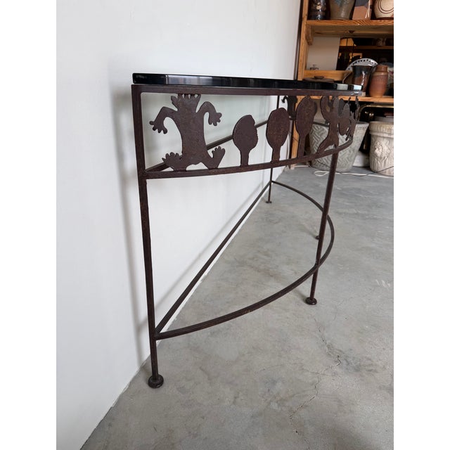 1980’s Rosemary Pozzi Franzetti Taos Style Hand-Cut Oxidized Steel Demilune Console Table/ Sold For Sale - Image 9 of 12