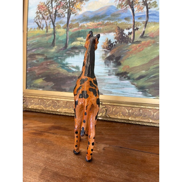 Wood Hand-Carved Painted Wooden Giraffe Sculpture With Black Markings. For Sale - Image 7 of 9