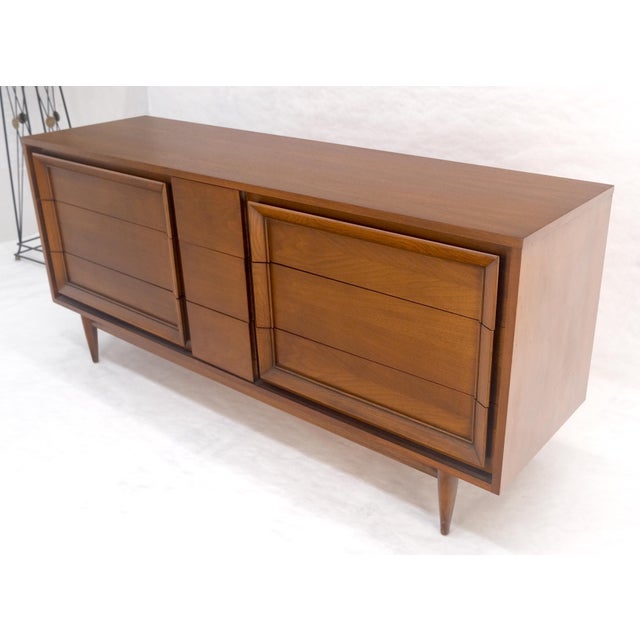 Mid Century Modern Sculpted Walnut 68" Long 9 Drawers Dresser Credenza MINT For Sale - Image 13 of 13