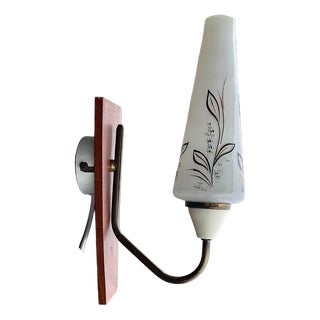 Danish Modern Teak and White Opaline Glass Wall Sconce, 1960s For Sale