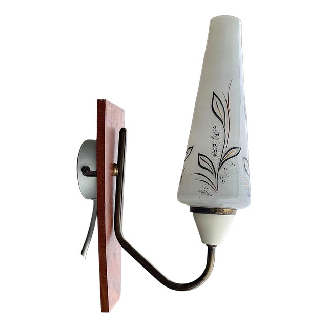 Danish Modern Teak and White Opaline Glass Wall Sconce, 1960s For Sale