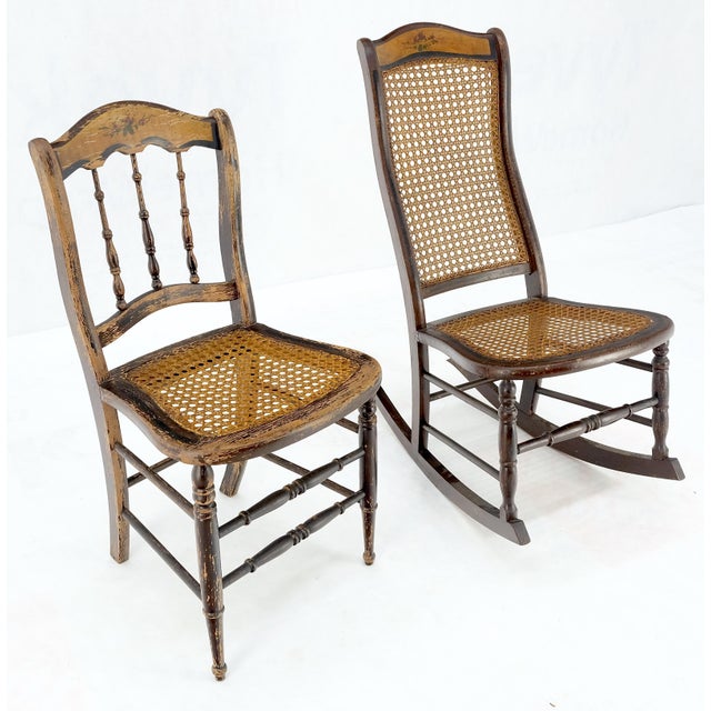 Victorian Painted Bedroom Dresser Mirror King Bed Headboard Rocking Chair Set For Sale - Image 17 of 18