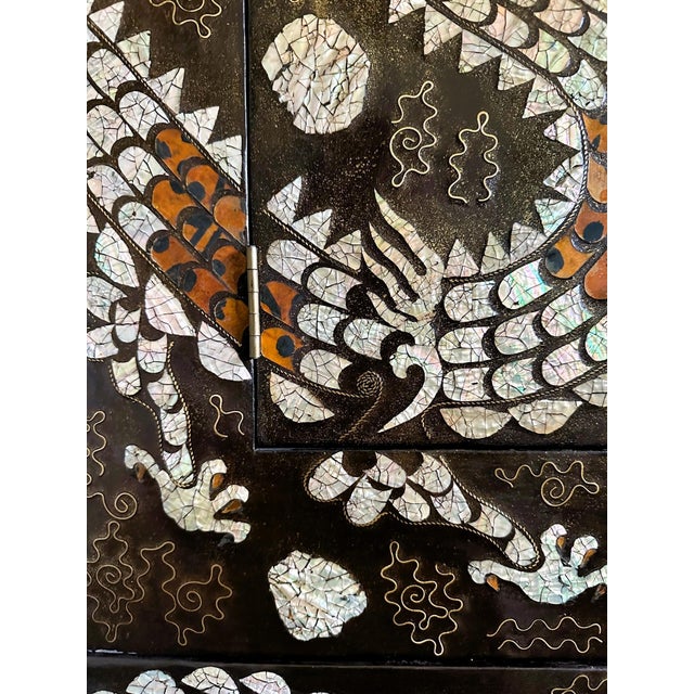 Pair of Korean Lacquer Wood Stacking Nong Cabinets with Striking Inlays For Sale - Image 11 of 12