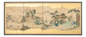 Japanese Edo Four Panel Screen Paragons of Filial Pietry