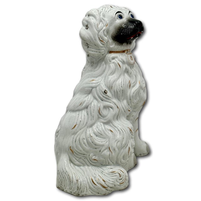 Rare & Unusual Large Antique English Staffordshire Pottery Dog With Blue Eyes - Irises Circa Mid 1800s For Sale - Image 12 of 18