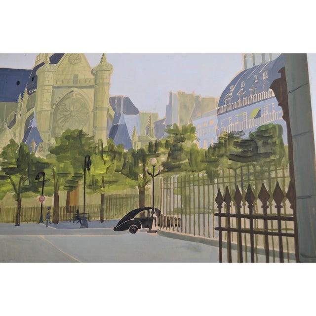 French School of the 20th Century "Paris - View of St Germain L'Auxerrois" Gouache Monogrammed, Dated 1958 For Sale - Image 6 of 11