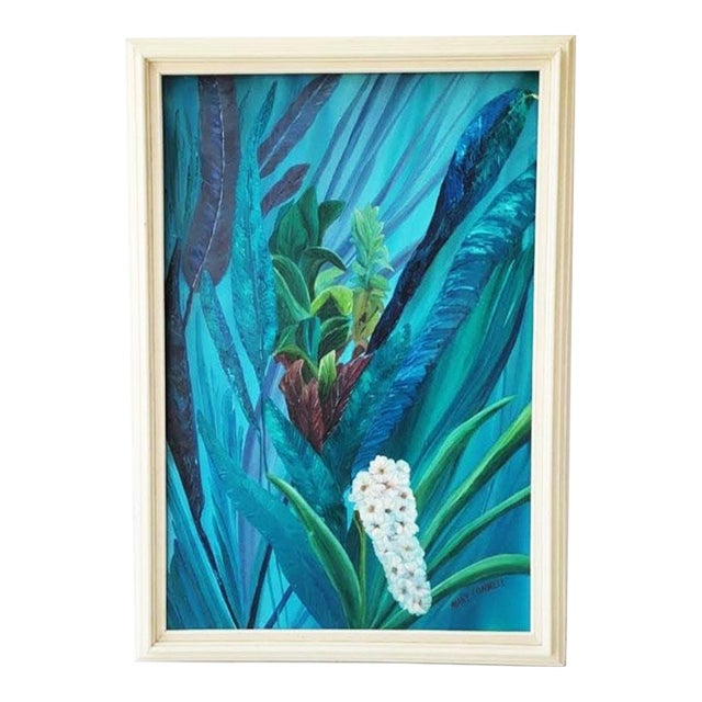 : Large Mid-Century Tropical Botanical Painting by Mary Connell - Framed 24x36 For Sale