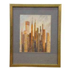 Mid Century Helen McRae New York Skyline Watercolor Cityscape Paintings 10"