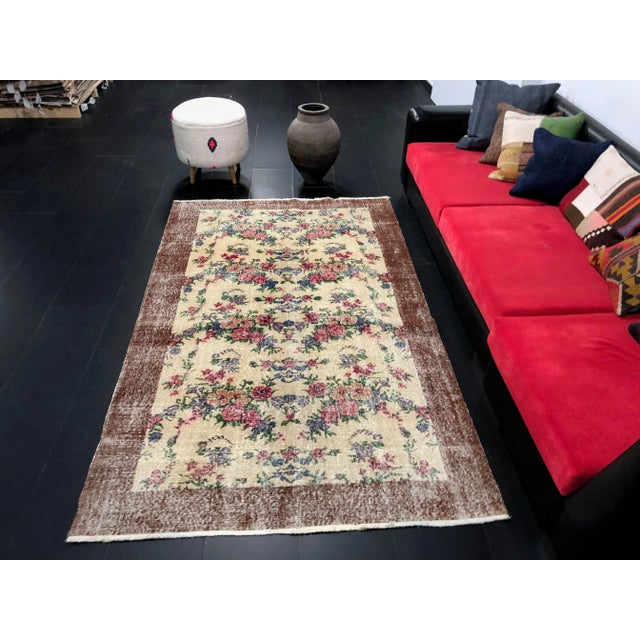 Boho Chic Vintage Floral Turkish Handmade Multicolor Rug For Sale - Image 3 of 11
