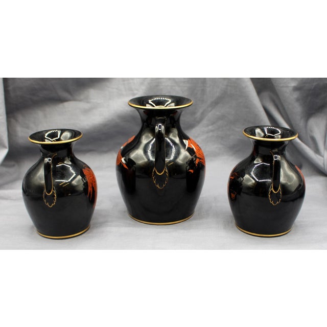 Greek Revival set of three amphora vases by Bates, Brown-Westhead, and Moore, England, 1859-1861. Mythological red-figure...