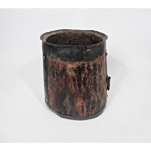Antique Wooden “Paili” Grain Measure With Iron Bands Details: Dimensions: 7ʺ H × ~6.5ʺ Dia (base) (rim slightly oval)...