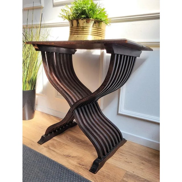 Gold Antique Italian Walnut Savonarola Console Table or Side Table For Sale - Image 8 of 9