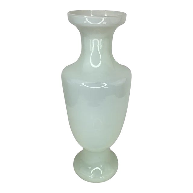 Large French White Opaline Glass Vase For Sale