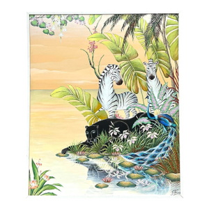 Vintage Monumental 1999 Original Jungle Painting on Canvas