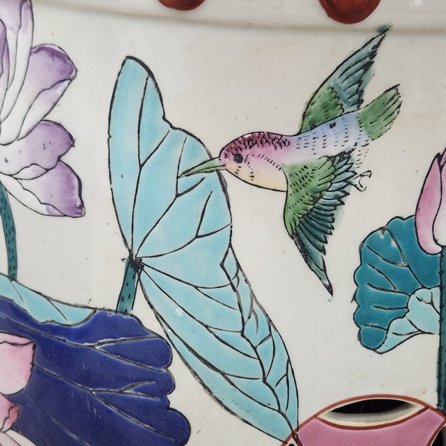 Vintage Mid-20th Century Chinese Famille Rose Lotus Garden Stools - A Pair For Sale - Image 10 of 13