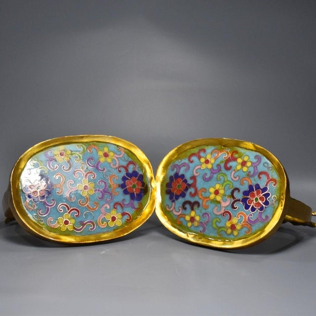 Pair of Antique Cloisonné Enamel Stirrups With Dragon Motif, 1.12kg For Sale - Image 4 of 9