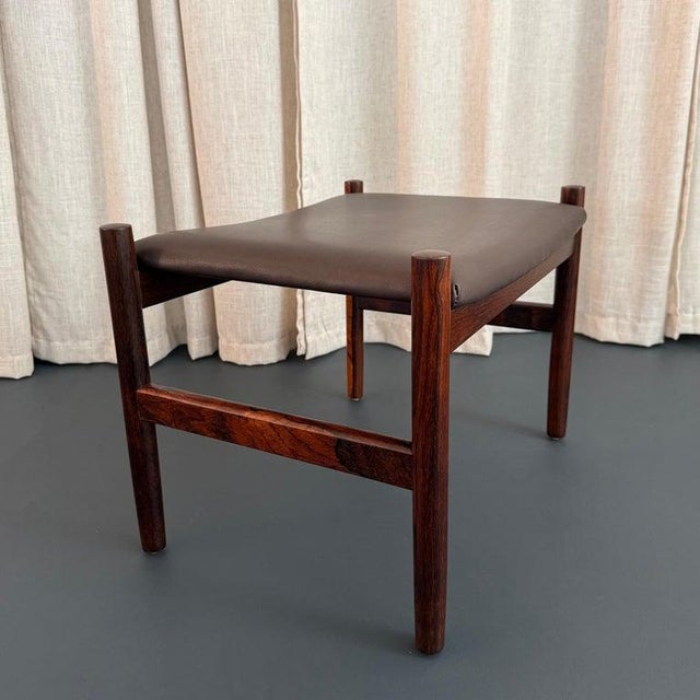 1960s 1960s Scandinavian Modern Leather and Rosewood Footstool Ottoman by Hugo Frandsen For Sale - Image 5 of 8