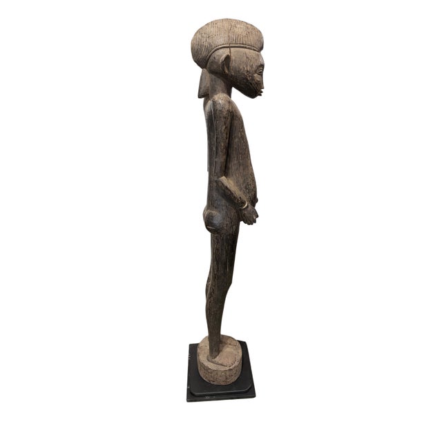 1970s Vintage Life Size African Senufo Tyepka Standing Maternity Figure 60" H Côte d'Ivoire W/Stand For Sale - Image 5 of 7