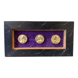 19th Century Grand Tour Style Gilded Plaster Intaglio Arrangement in Faux Marble Frame For Sale